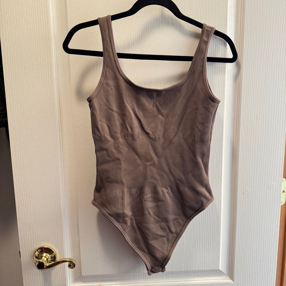 Grey Ribbed Tank Bodysuit Size L
